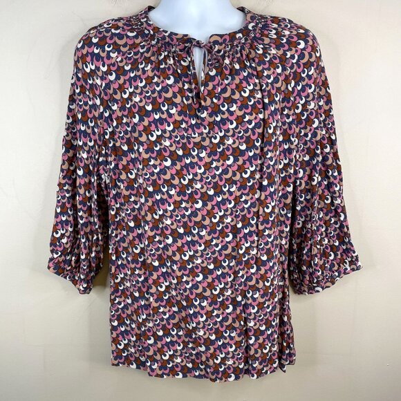 Boden Abstract Mod Tunic Top Womens 18 Smocked Keyhole Neck Colorful Casual Work - Picture 1 of 12